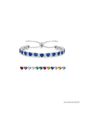 925 Sterling Silver Tennis Bracelet Heart Sapphire Celtic Trinity Adjustable